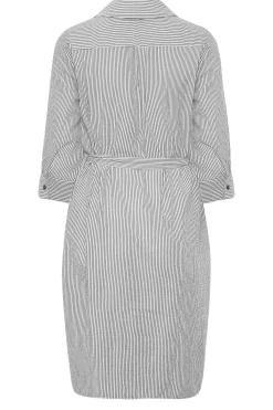 M&Co Womens White & Black Stripe Print Tie Waist Tunic Shirt Dress><noscript><img width=