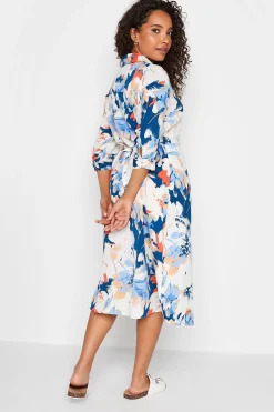 M&Co Womens White & Blue Floral Print Button Through Shirt Dress><noscript><img width=
