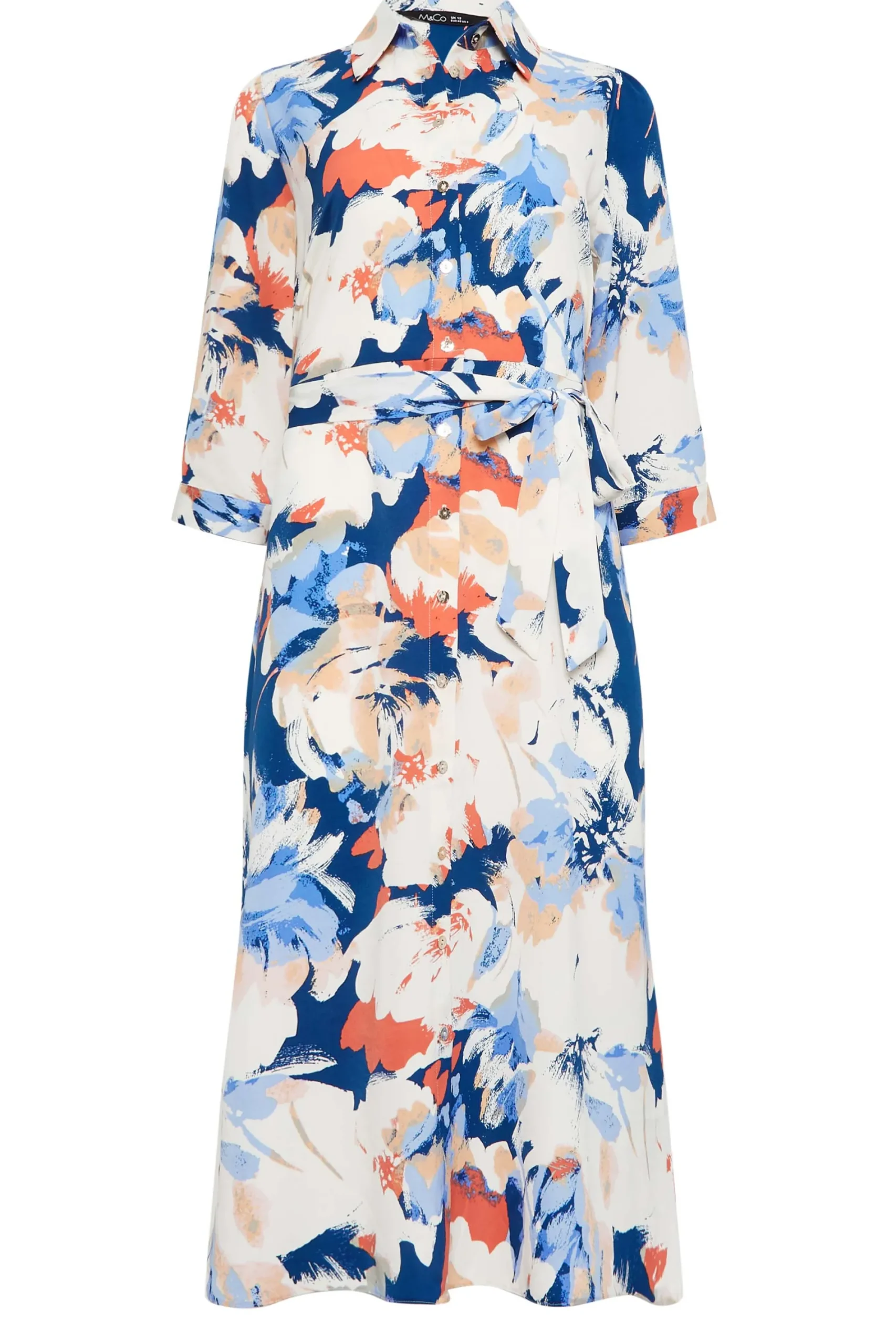 M&Co Womens White & Blue Floral Print Button Through Shirt Dress>Women Wedding Guest Dresses