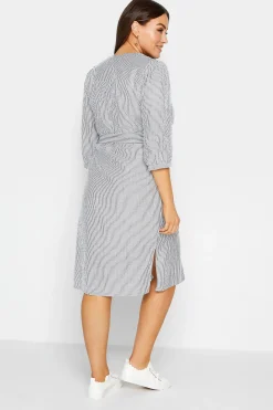 M&Co Womens White & Grey Stripe Print Tie Waist Tunic Dress><noscript><img width=