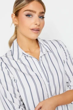 M&Co Womens White & Navy Blue Stripe Tab Sleeve Shirt><noscript><img width=