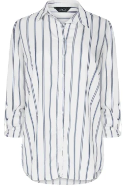 M&Co Womens White & Navy Blue Stripe Tab Sleeve Shirt><noscript><img width=