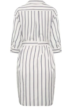 M&Co Womens White & Navy Blue Stripe Print Tie Waist Tunic Shirt Dress><noscript><img width=