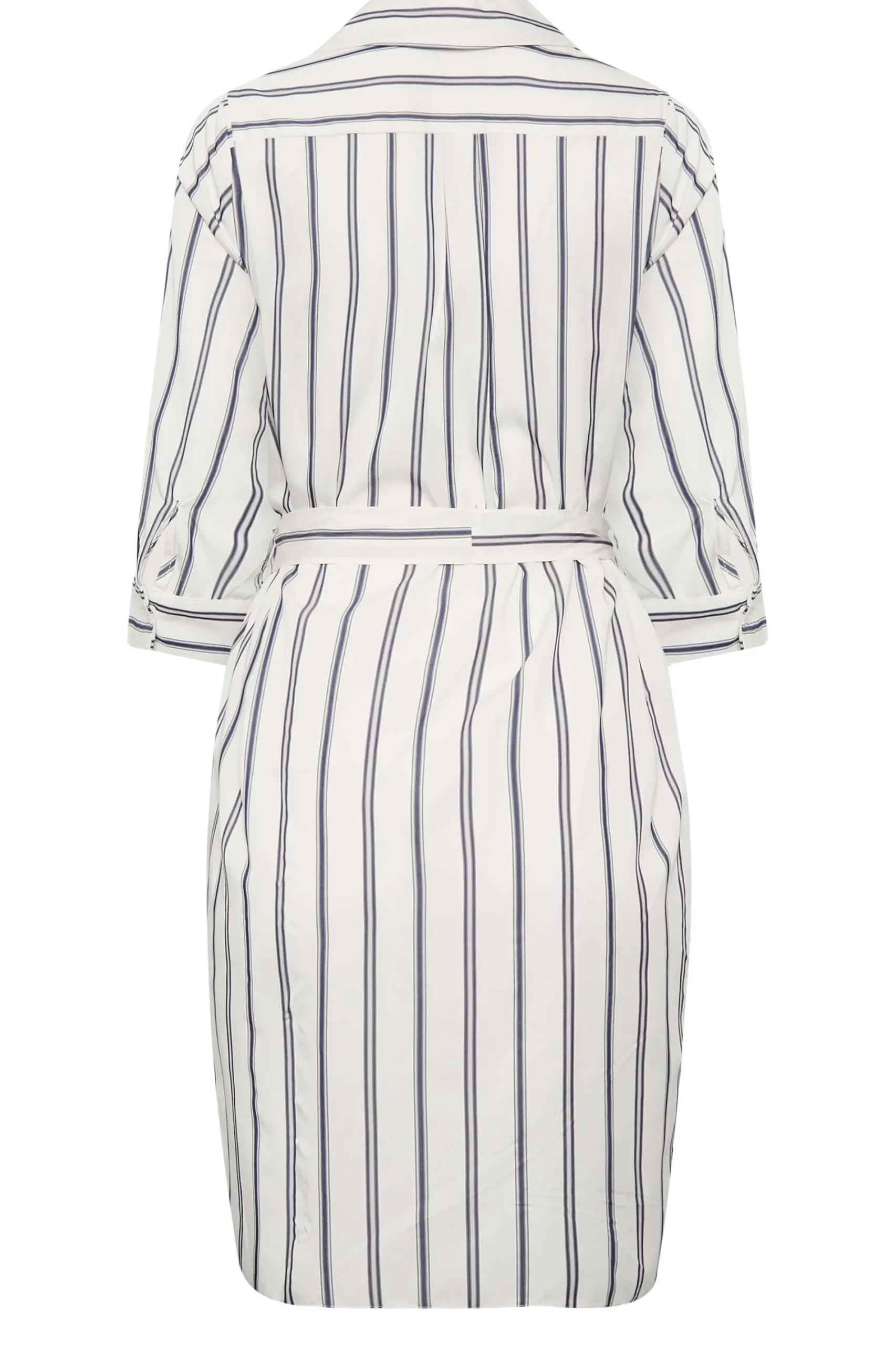 M&Co Womens White & Navy Blue Stripe Print Tie Waist Tunic Shirt Dress>Women Shirt Dresses