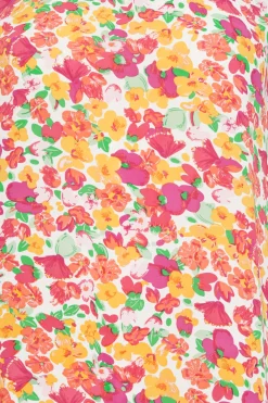 M&Co Womens White & Pink Floral Print Puff Sleeve Blouse><noscript><img width=