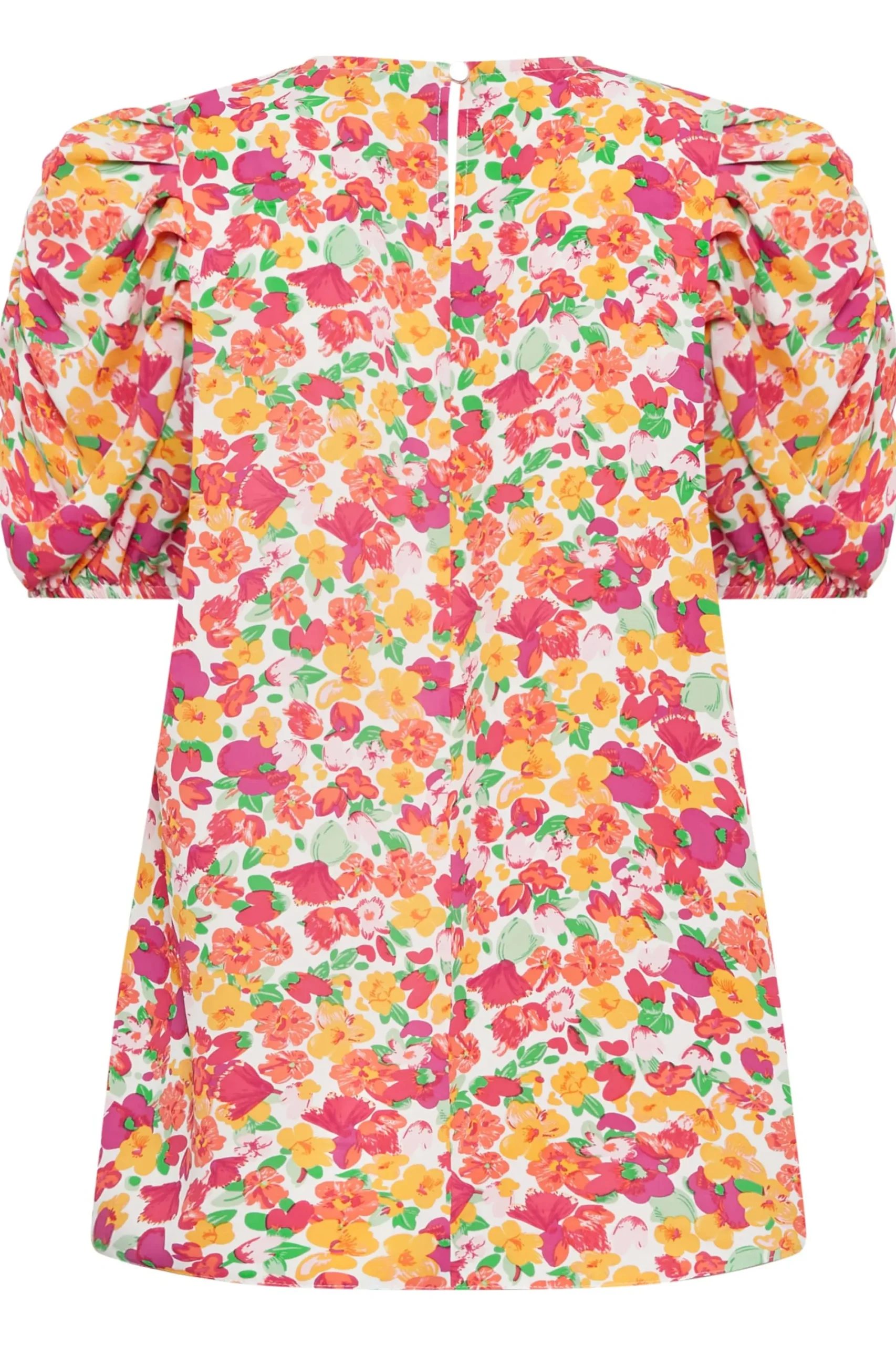 M&Co Womens White & Pink Floral Print Puff Sleeve Blouse>Women Short Sleeve Tops