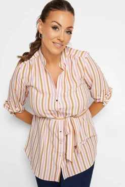 M&Co Womens White & Pink Stripe Tie Waist Blouse>Women Shirts