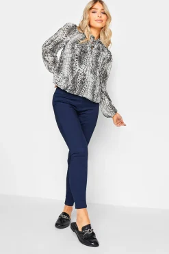 M&Co Womens White Abstract Print Tie Neck Blouse>Women Blouses
