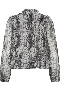 M&Co Womens White Abstract Print Tie Neck Blouse><noscript><img width=