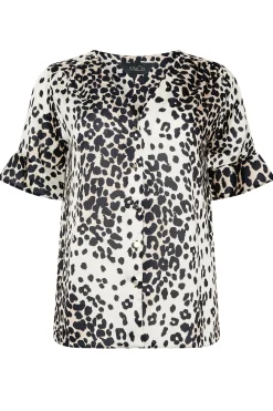 M&Co Womens White Animal Print Frill Sleeve Button Through Blouse><noscript><img width=