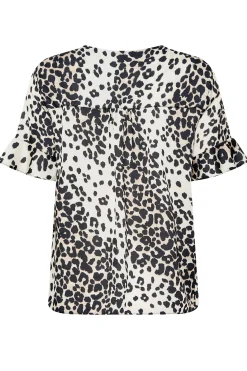 M&Co Womens White Animal Print Frill Sleeve Button Through Blouse><noscript><img width=