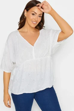 M&Co Womens White Broderie V-Neck Blouse>Women Short Sleeve Tops