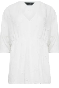 M&Co Womens White Broderie V-Neck Blouse><noscript><img width=