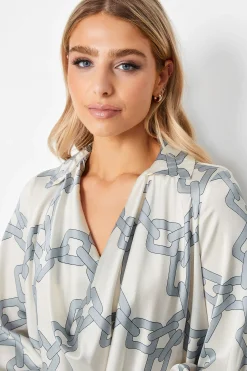 M&Co Womens White Chain Print Cowl Neck Satin Blouse><noscript><img width=