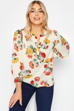 M&Co Womens White Cream Floral Print Satin Blouse>Women Blouses