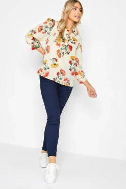 M&Co Womens White Cream Floral Print Satin Blouse>Women Blouses