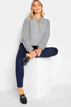 M&Co Womens White Ditsy Print Tie Neck Blouse>Women Blouses