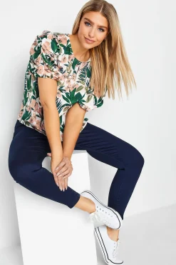 M&Co Womens White Floral Print Puff Sleeve Blouse>Women Short Sleeve Tops