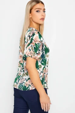 M&Co Womens White Floral Print Puff Sleeve Blouse><noscript><img width=
