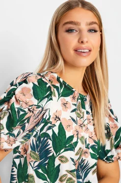 M&Co Womens White Floral Print Puff Sleeve Blouse><noscript><img width=