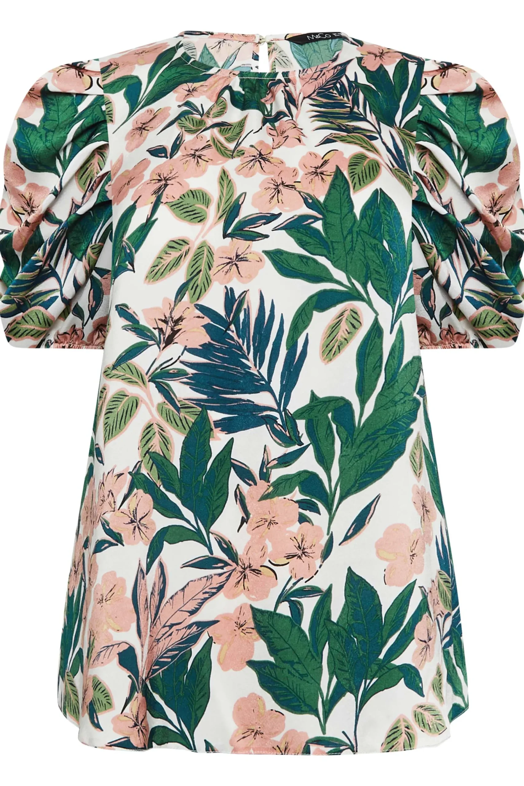 M&Co Womens White Floral Print Puff Sleeve Blouse>Women Short Sleeve Tops