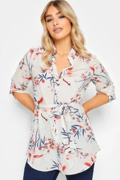 M&Co Womens White Floral Tie Waist Blouse>Women Shirts