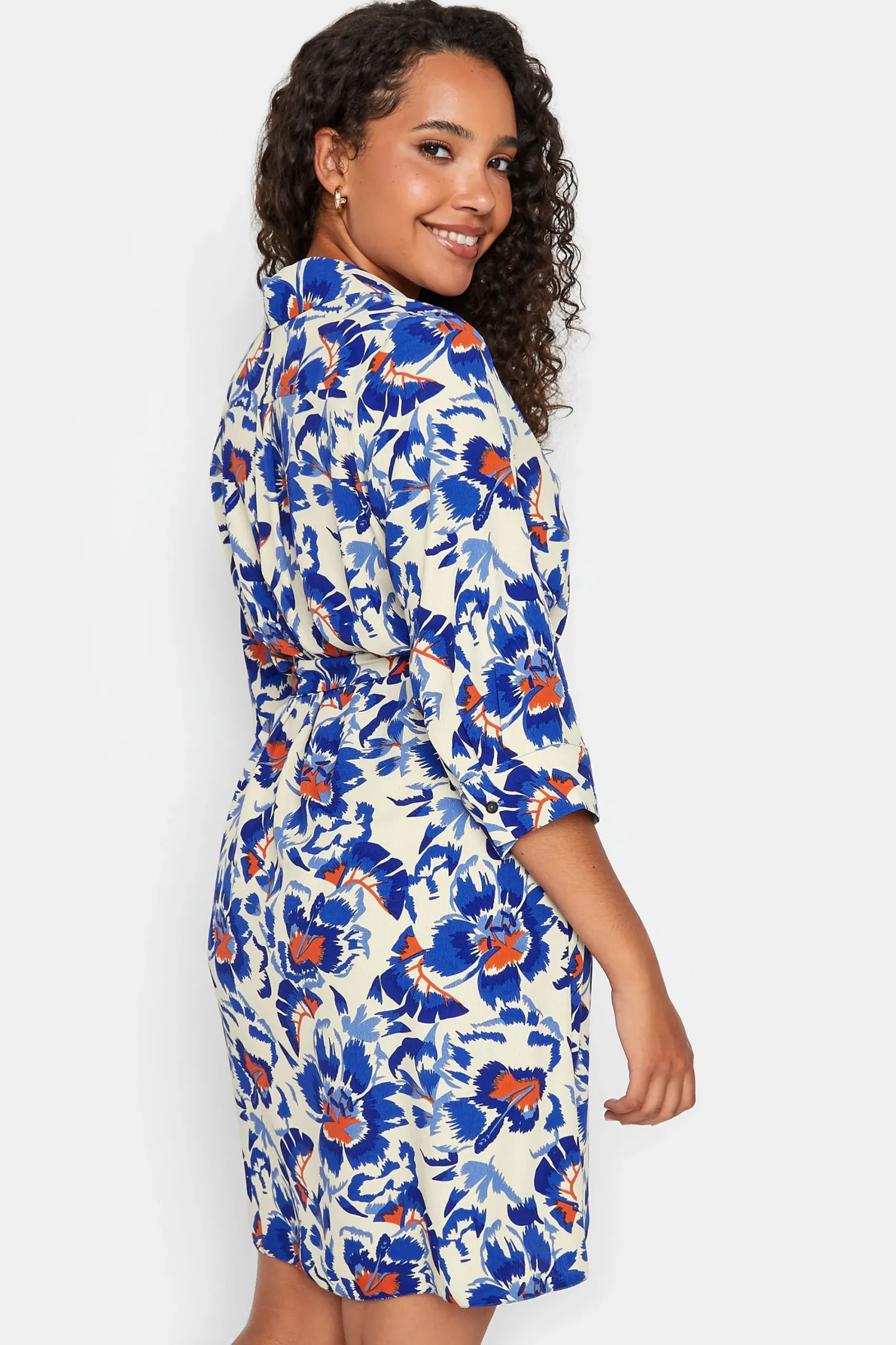 M&Co Womens White Floral Print Tie Tunic Shirt Dress>Women Shirt Dresses