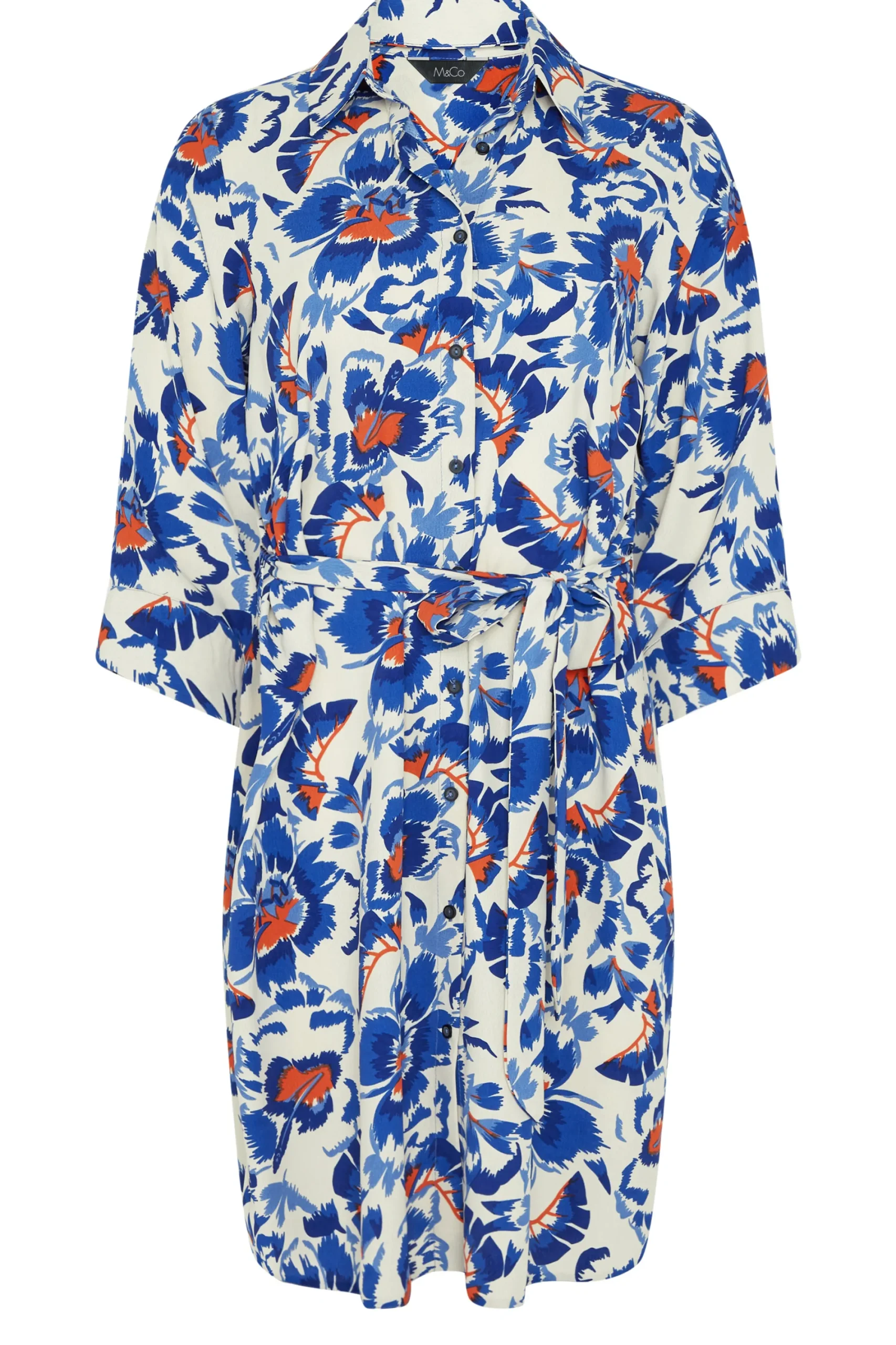 M&Co Womens White Floral Print Tie Tunic Shirt Dress>Women Shirt Dresses