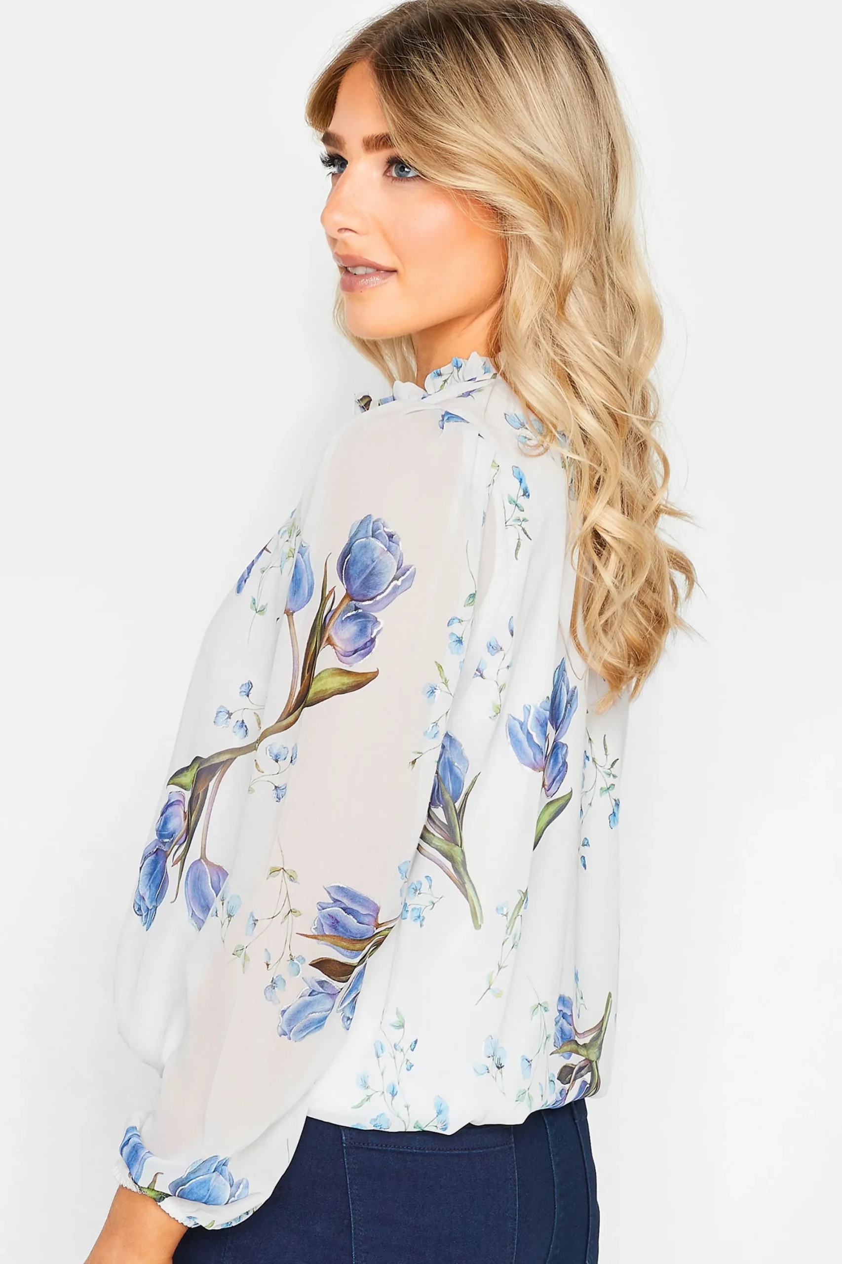 M&Co Womens White Floral Print Tie Neck Blouse>Women Blouses