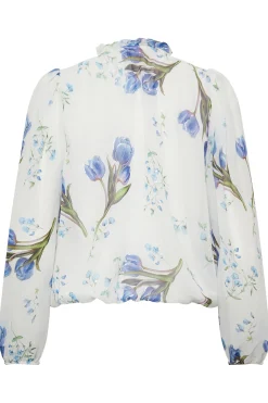 M&Co Womens White Floral Print Tie Neck Blouse><noscript><img width=