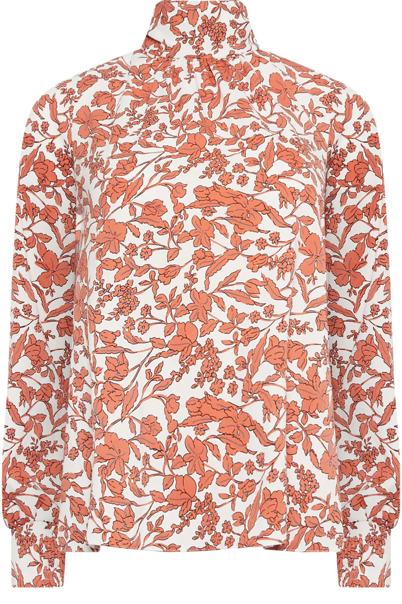 M&Co Womens White Floral Print High Neck Blouse>Women Long Sleeve Tops