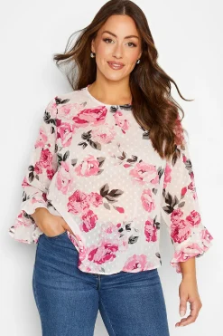 M&Co Womens White Floral Print Dobby Frill Sleeve Blouse>Women Blouses