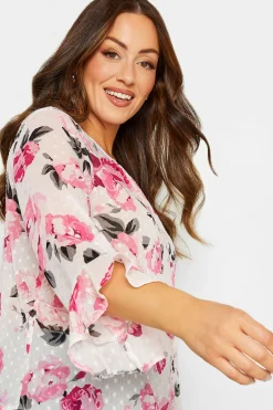 M&Co Womens White Floral Print Dobby Frill Sleeve Blouse><noscript><img width=