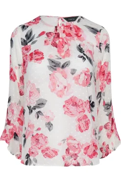 M&Co Womens White Floral Print Dobby Frill Sleeve Blouse><noscript><img width=