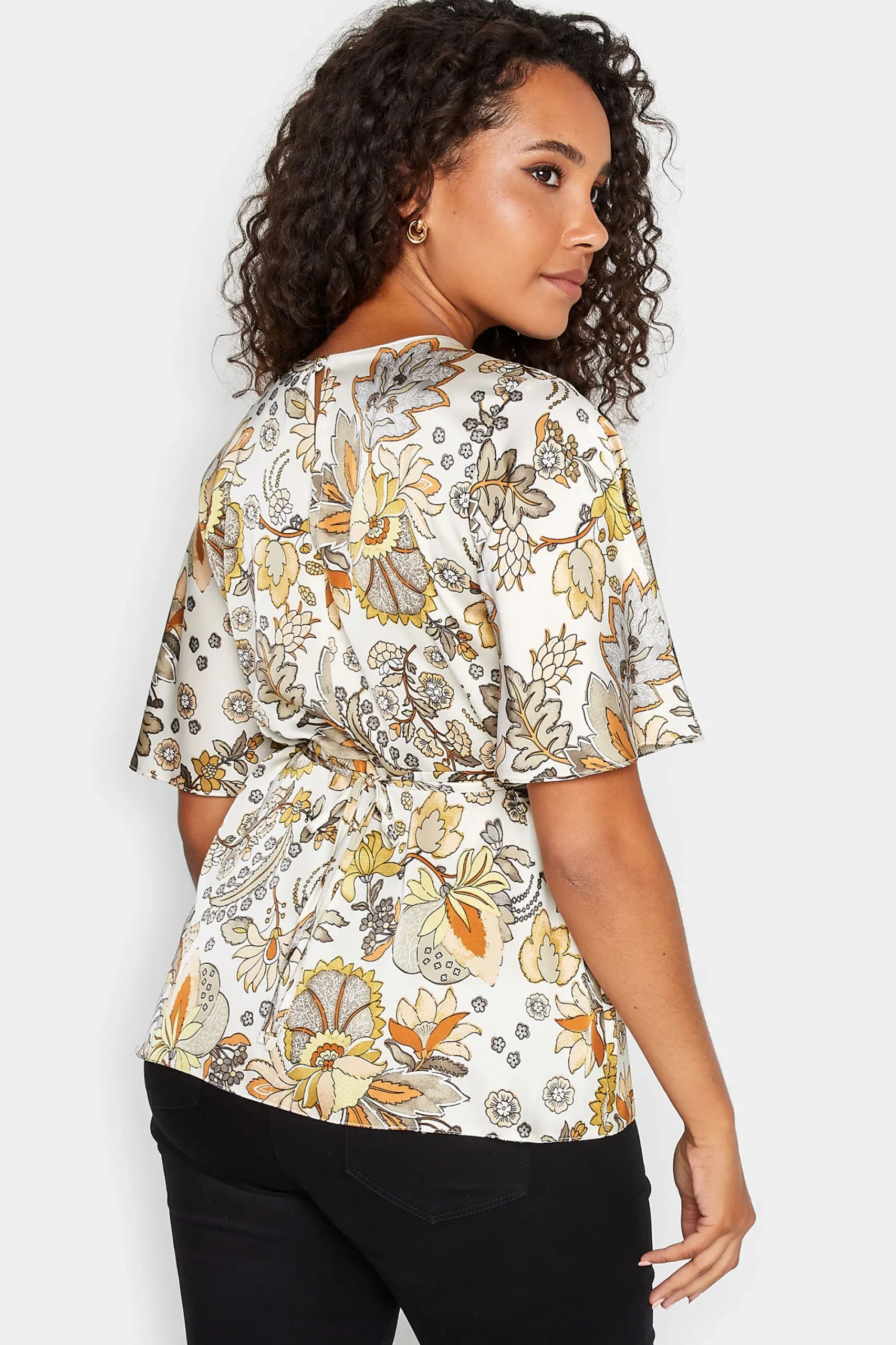 M&Co Womens White Floral Tie Back Blouse>Women Short Sleeve Tops