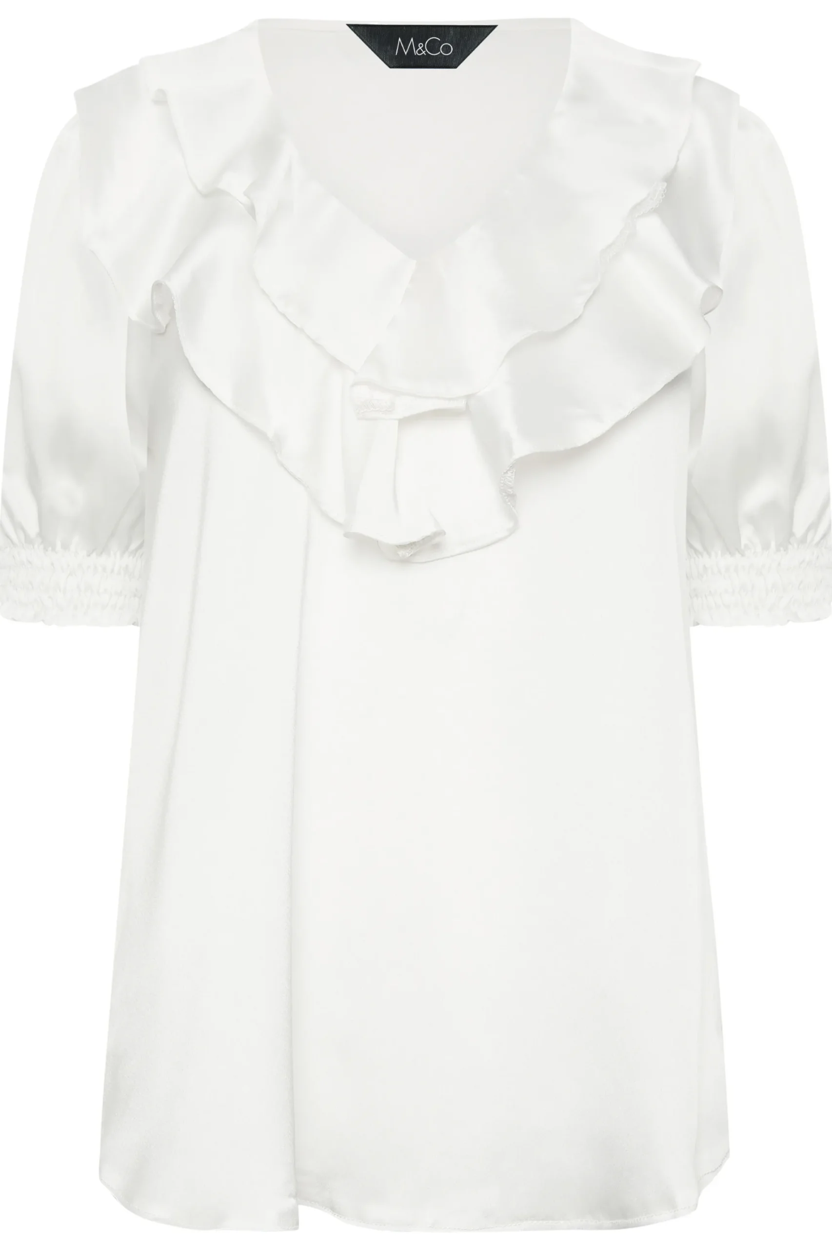 M&Co Womens White Frill Front Blouse>Women Short Sleeve Tops