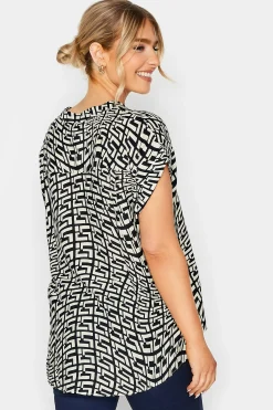 M&Co Womens White Geometric Print Short Sleeve Shirt><noscript><img width=