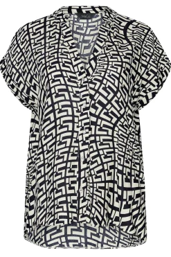 M&Co Womens White Geometric Print Short Sleeve Shirt><noscript><img width=