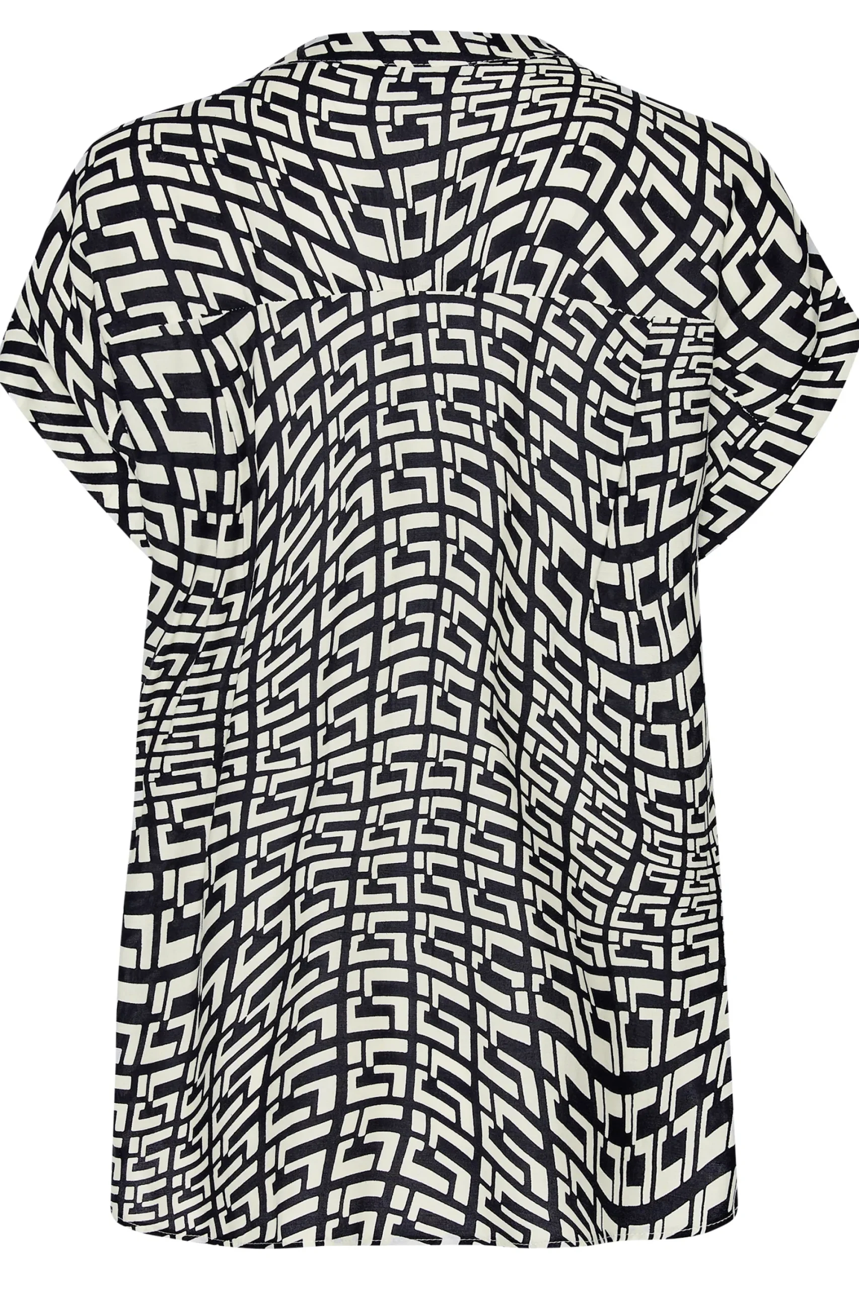 M&Co Womens White Geometric Print Short Sleeve Shirt>Women Short Sleeve Tops