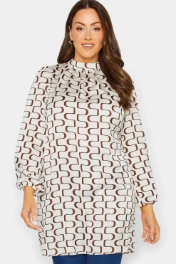 M&Co Womens White Ivory Geometric Print High Neck Tunic Blouse>Women Shirts