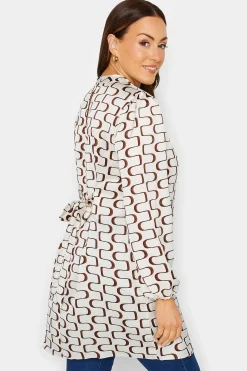 M&Co Womens White Ivory Geometric Print High Neck Tunic Blouse><noscript><img width=