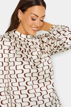 M&Co Womens White Ivory Geometric Print High Neck Tunic Blouse><noscript><img width=