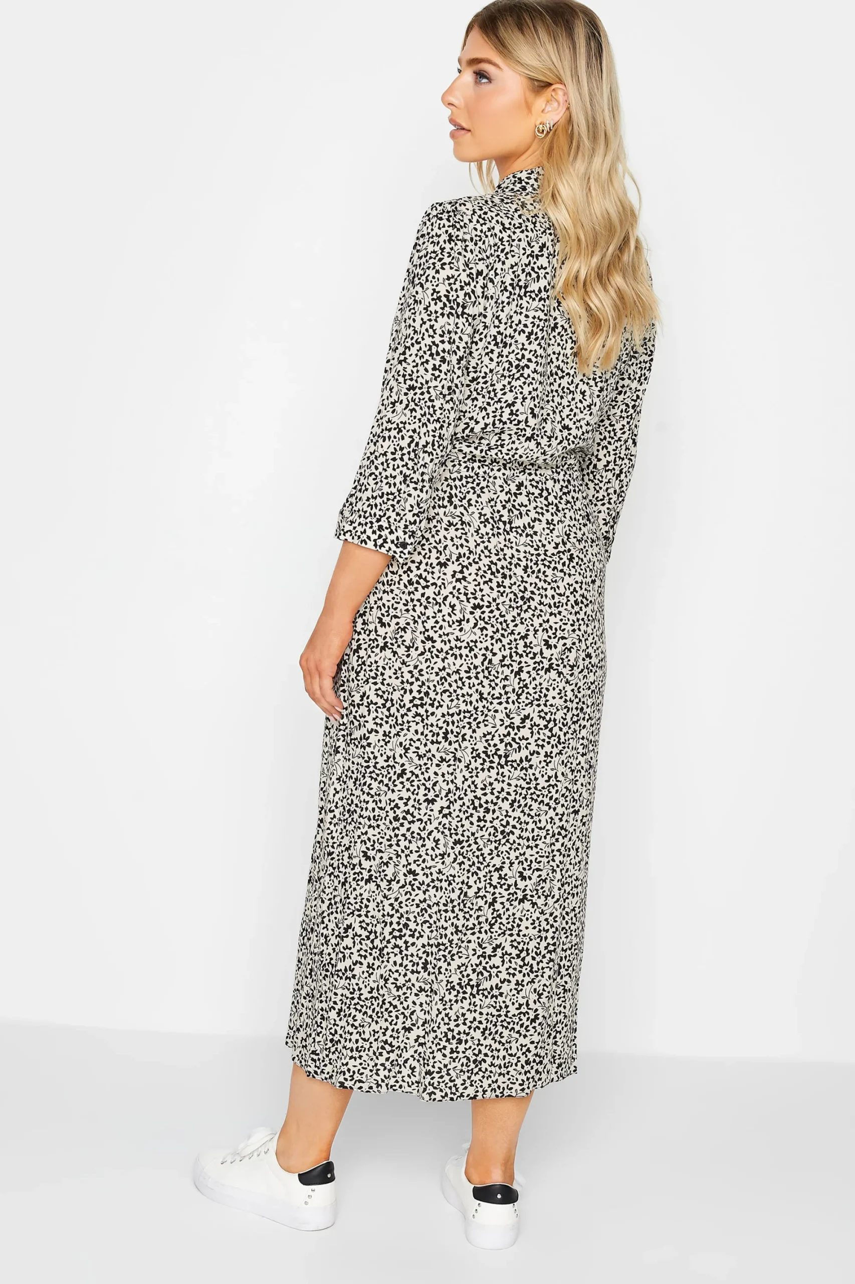 M&Co Womens White Ivory Floral Print Tie Belt Shirt Dress>Women Shirt Dresses