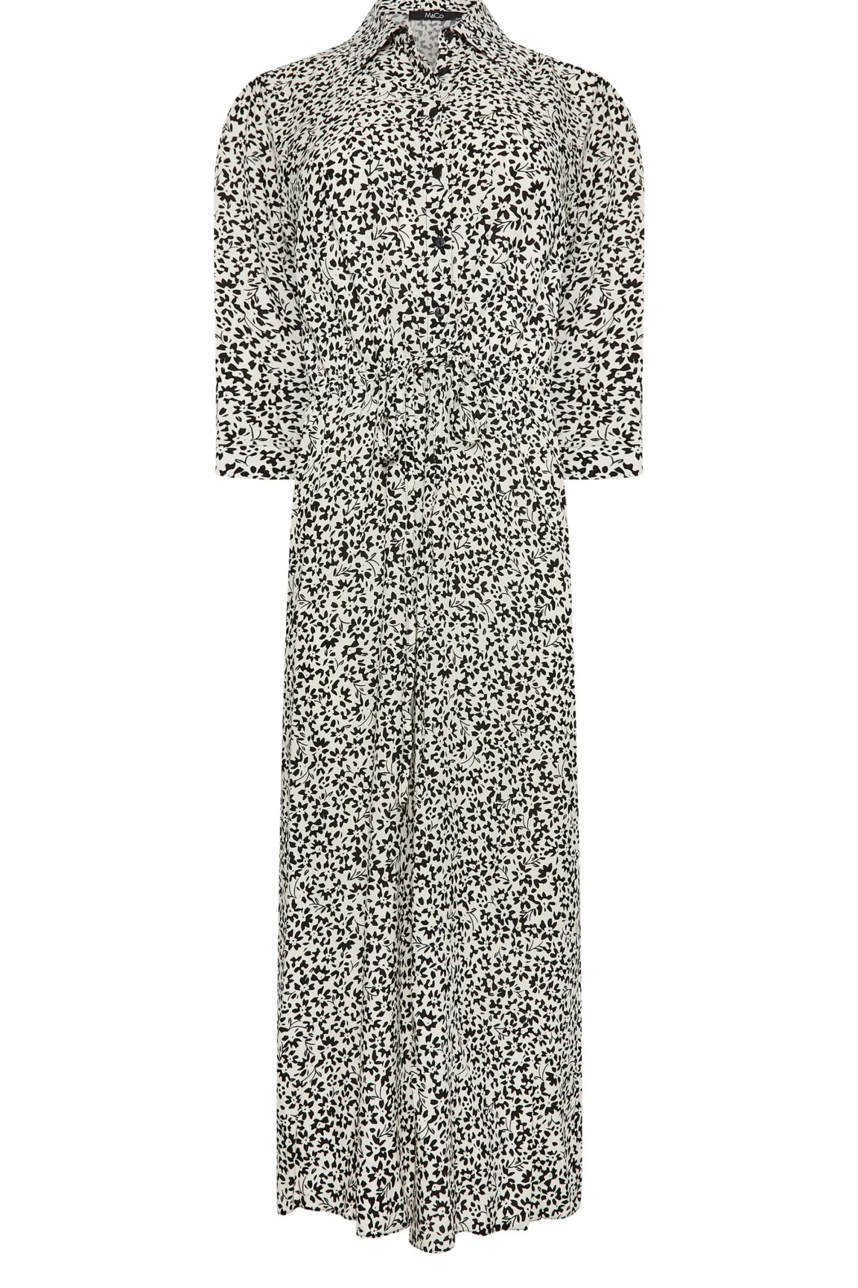 M&Co Womens White Ivory Floral Print Tie Belt Shirt Dress>Women Shirt Dresses