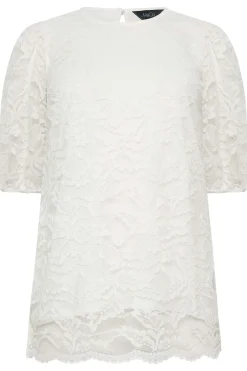 M&Co Womens White Lace Floral Blouse>Women Short Sleeve Tops