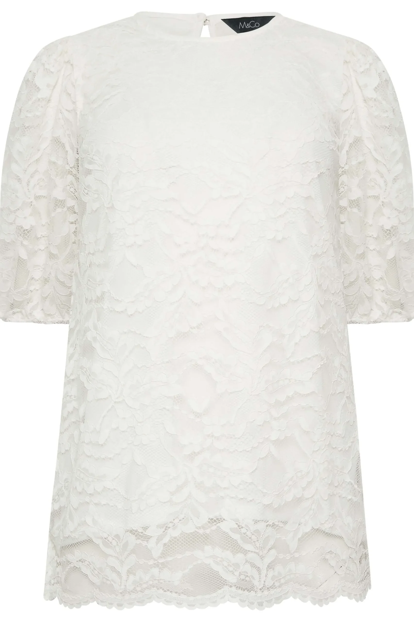 M&Co Womens White Lace Floral Blouse>Women Short Sleeve Tops