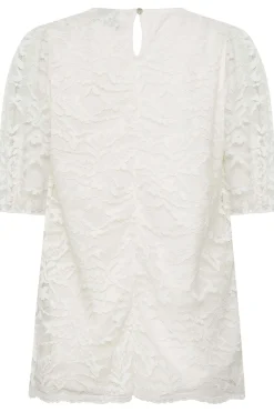 M&Co Womens White Lace Floral Blouse>Women Short Sleeve Tops
