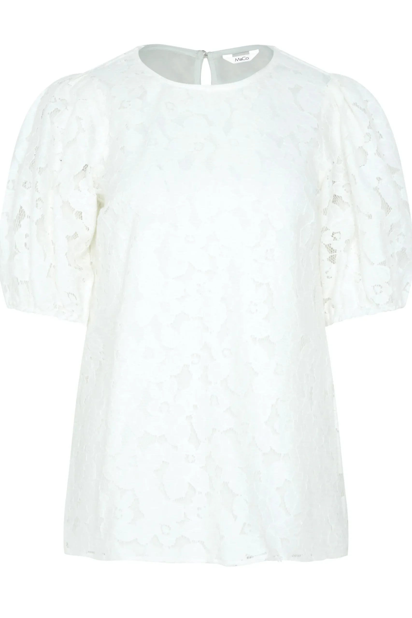 M&Co Womens White Lace Puff Sleeve Blouse>Women Blouses