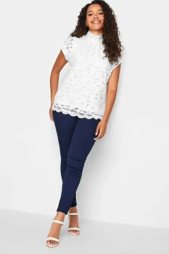 M&Co Womens White Lace Tie Back Blouse>Women Short Sleeve Tops