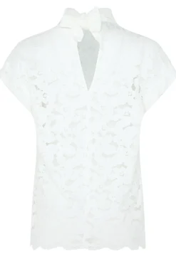 M&Co Womens White Lace Tie Back Blouse><noscript><img width=